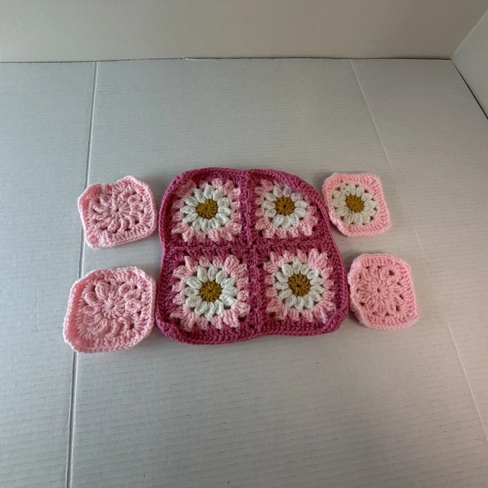 Lot of 5 Hand Crochet Pink Floral Doilies Barbiecore